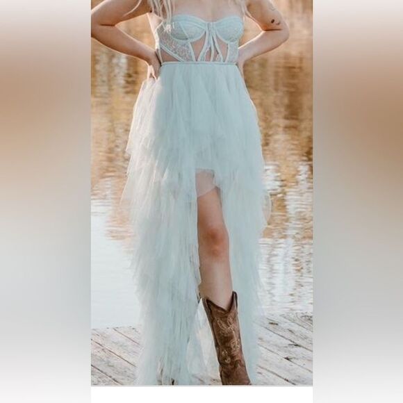 For Love & Lemons X Revolve Bustier Hi Low Gown Tiered Tulle Size XS - Picture 1 of 10
